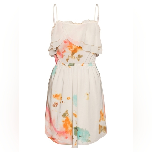 Aritzia Wilfred 100% Silk Emmanuelle Watercolor Mini Dress Cream Size Medium - Picture 7 of 7